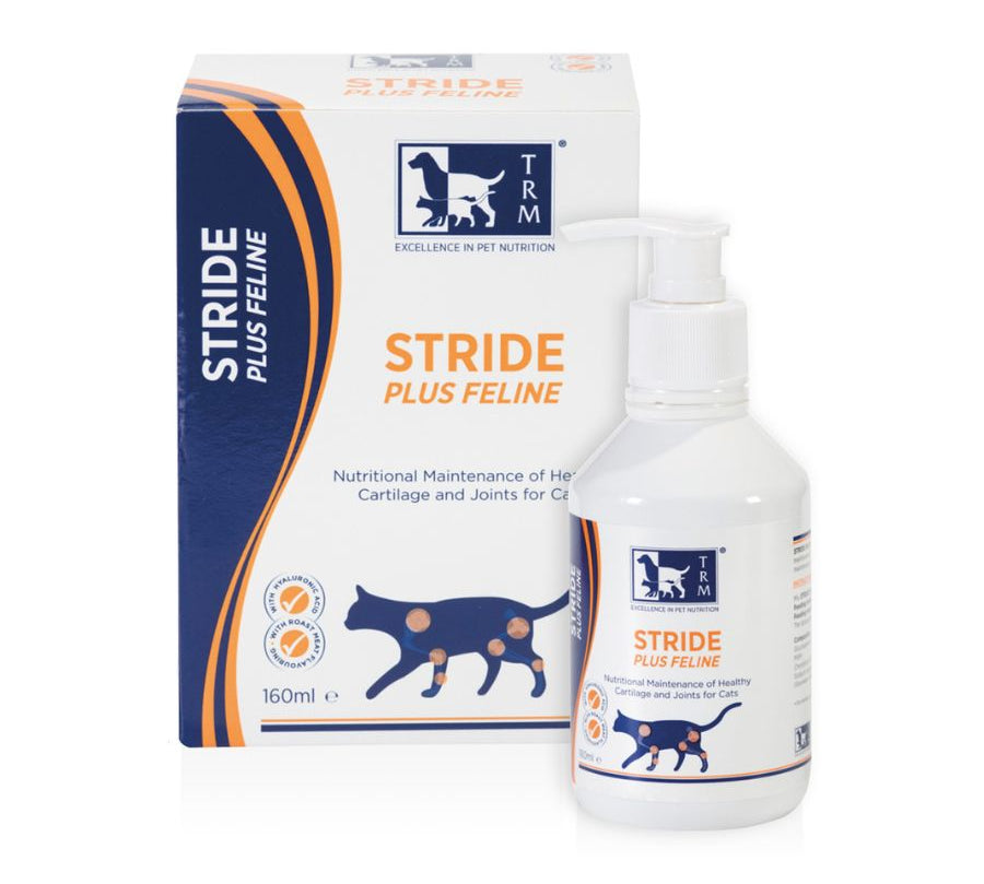 Stride Plus Felino 160 ml TRM es un suplemento líquido vegano que mejora la movilidad y salud articular en gatos, fácil de administrar y altamente palatable. B-Pets
