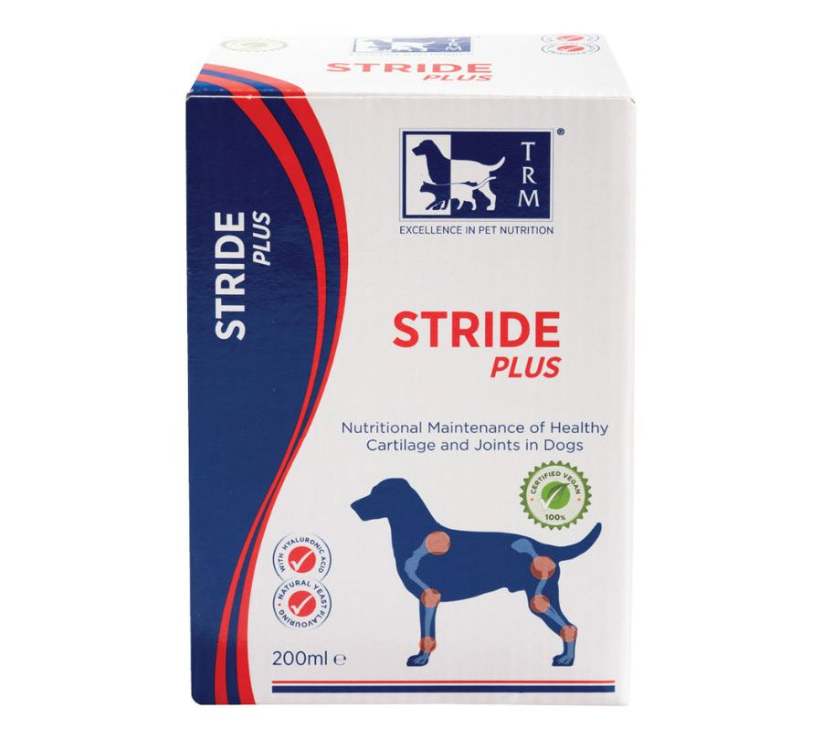 Stride Plus Perro 200 ml TRM es un suplemento líquido vegano que apoya la salud articular con glucosamina, condroitín y ácido hialurónico. Ideal para perros activos o mayores. B-Pets