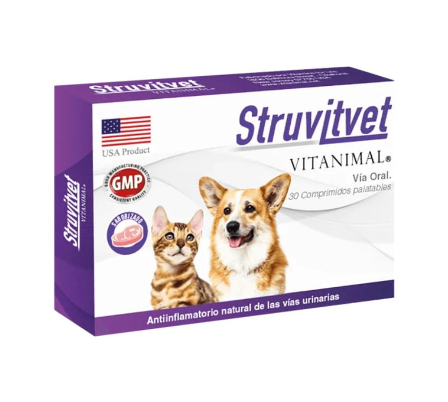 Struvitvet 30 Comprimidos 🐶🐱, suplemento natural que previene y disuelve cristales de estruvita. Ideal para cuidar la salud urinaria de tu mascota.