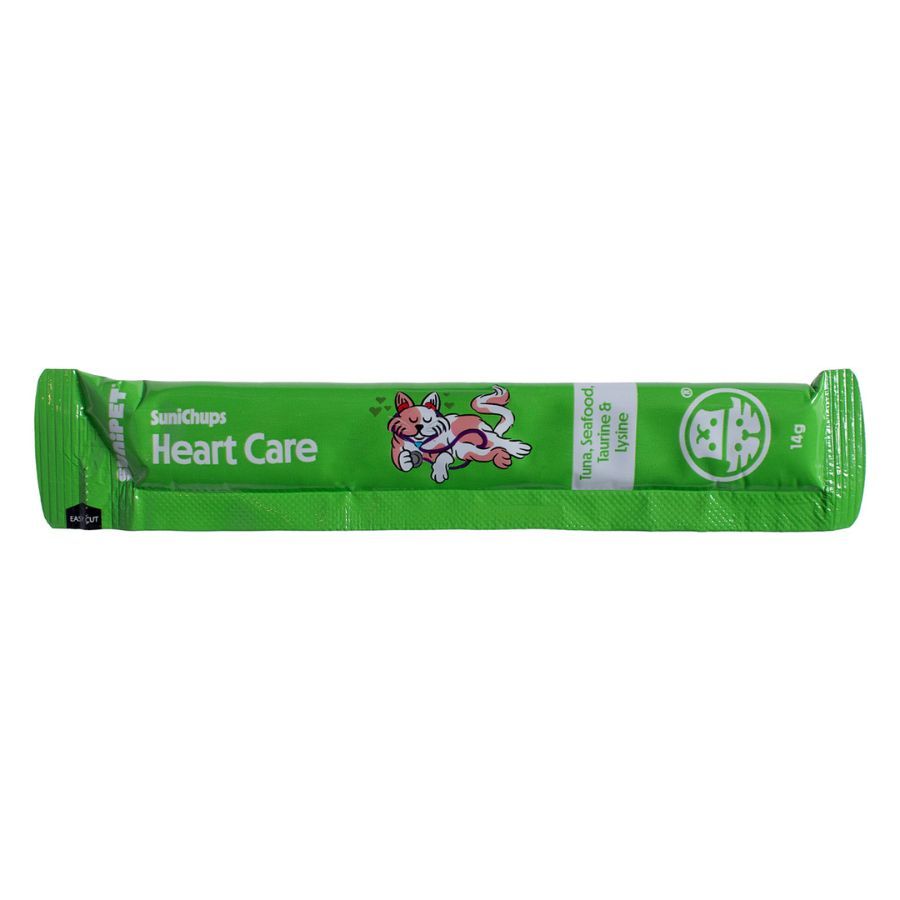 SuniChups Heart Care Snack Funcional para Gatos suplemento cremoso con taurina y omega 3, apoyo cardiovascular, natural y sin granos.
