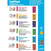 SuniChups Skin and Coat Snack Funcional para Gatos mejora piel y pelaje con Omega 3, salmón y atún, natural y sin granos.