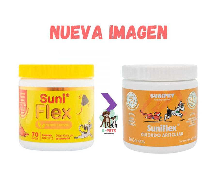 Sunipet Suniflex 105 GR en gomitas con glucosamina y condroitina, ideal para la salud articular de perros y gatos. Fácil de administrar y delicioso.