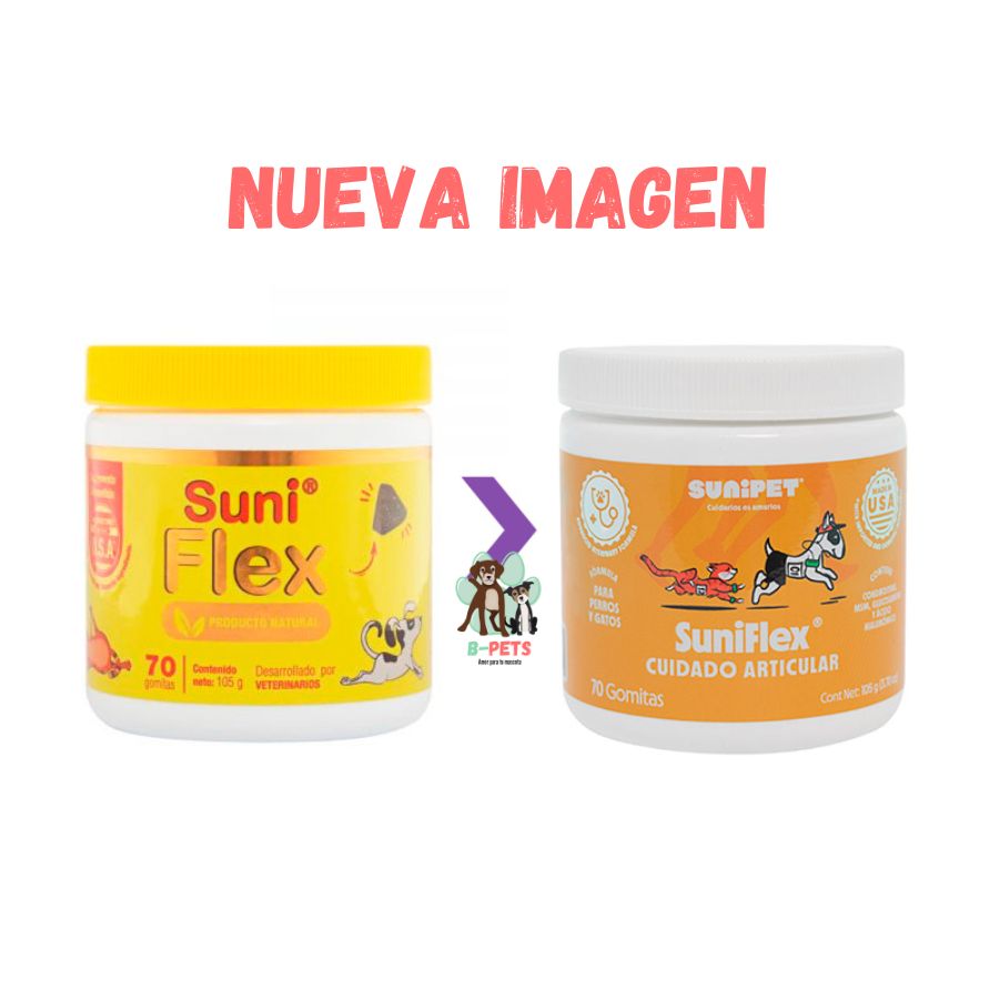 Sunipet Suniflex 105 GR en gomitas con glucosamina y condroitina, ideal para la salud articular de perros y gatos. Fácil de administrar y delicioso.