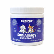 Sunipet SuniAllergy 140 GR antialérgico en gomitas con Omega 3 y 6, quercetina y ácido hialurónico para piel sensible y alergias.