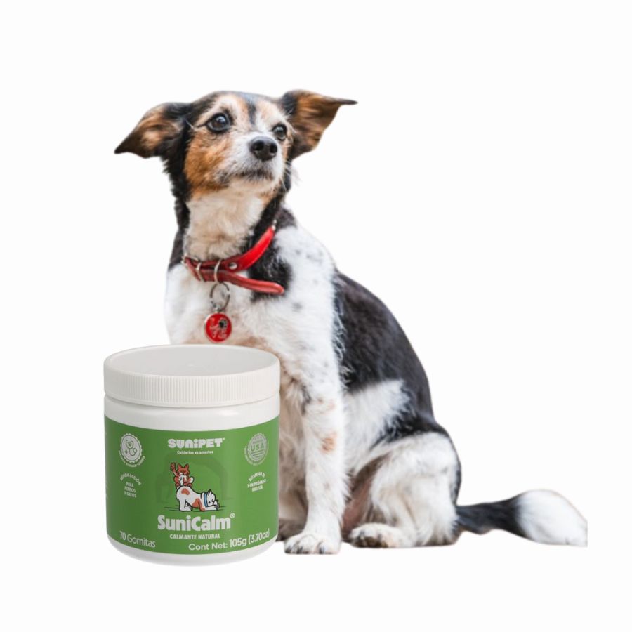 Sunipet SuniCalm Gomitas Anti Estrés, suplemento natural que calma sin sedar. Ideal para ansiedad por separación o viajes.