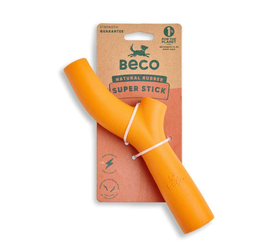 Super Stick Goma Natural, juguete resistente y seguro para perros. Hecho de goma natural, ideal para masticación y juegos interactivos. Disponible en colores brillantes.