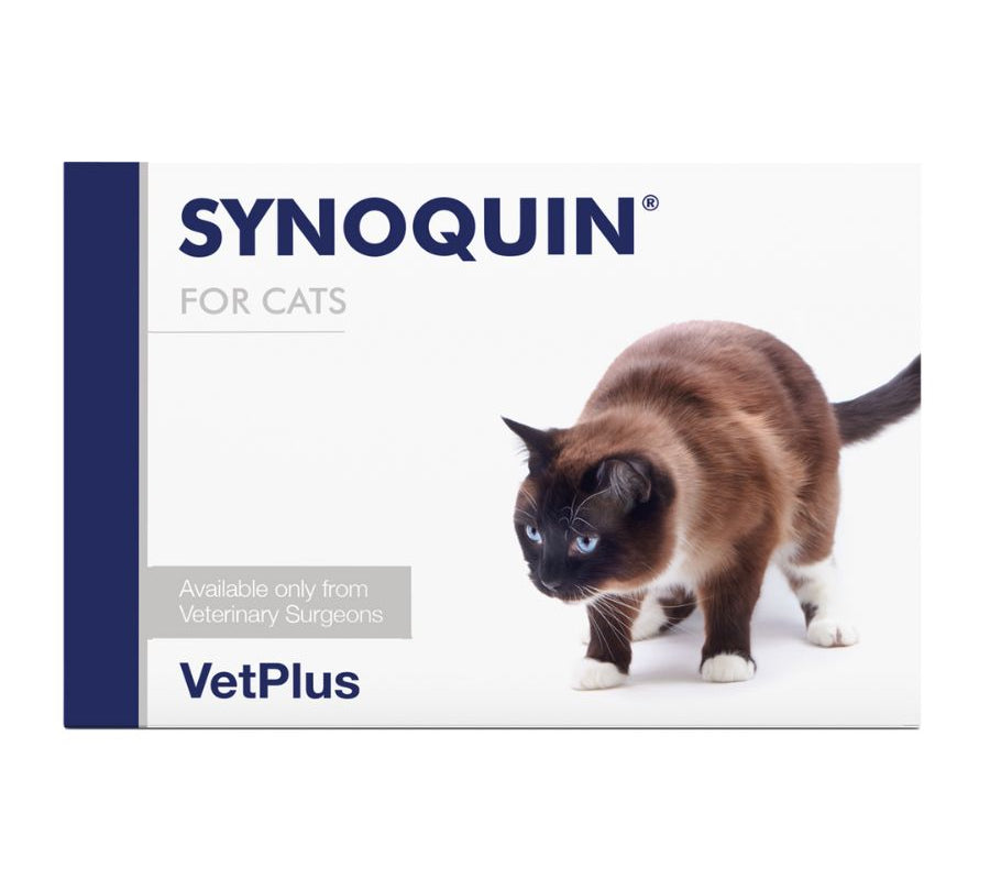 Synoquin Gato 30 Comprimidos, suplemento premium para articulaciones. Con glucosamina, condroitina y omega-3 de krill, mejora movilidad y confort.