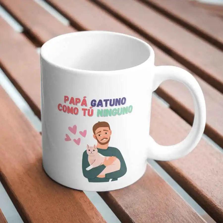 Taza personalizada papá gatuno con frase divertida y diseño de gato