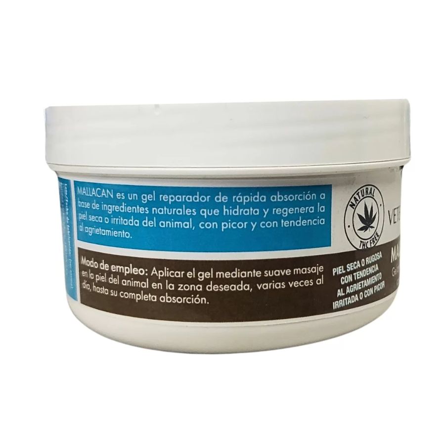 Vetercann Mallacan Gel Regenerador 100ml es ideal para piel seca, irritada o agrietada en mascotas 🐾. Fórmula natural con rápida absorción.