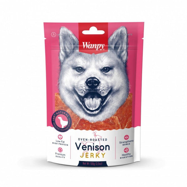 Descubre Wanpy Venison Jerky, un snack premium 100% natural para perros de todas las edades. Textura suave, bajo en grasas, y rico en proteínas. ¡Una recompensa saludable para tu perrhijo!