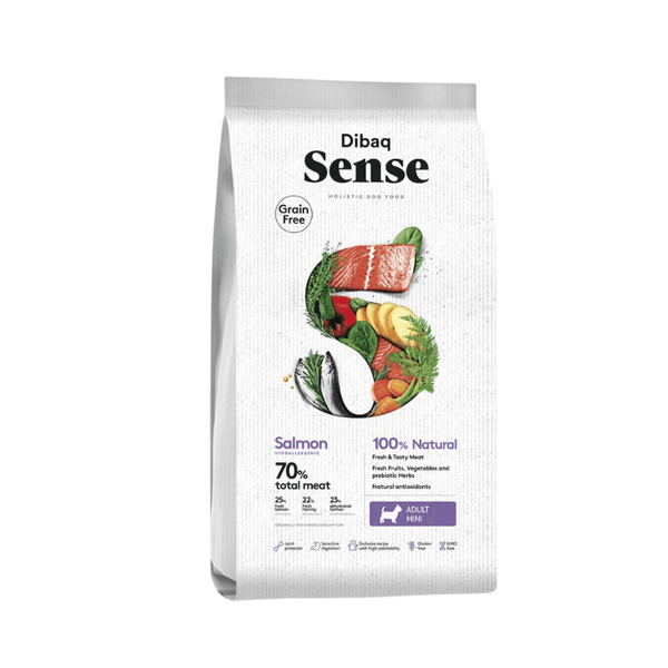 Dibaq Sense Adulto Salmon MINI 0.5KG: Nutrición completa y salud articular para perros de raza pequeña.