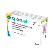 Caja de Apoquel Masticable 5,4 mg 20 comprimidos, vista en ángulo que muestra el frente y el lateral del envase