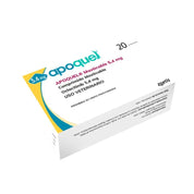 Caja de Apoquel Masticable 5,4 mg de Zoetis con el panel lateral de información y registro del producto a la vista