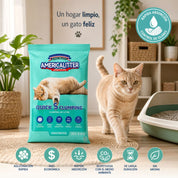 America Litter Quick Clumping 2 Kg, arena para gatos con aglutinación rápida y sin aroma, ideal para una limpieza fácil y duradera.
