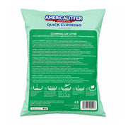 Reverso de America Litter Quick Clumping 2 kg con las instrucciones de uso paso a paso y el modo de limpieza del arenero