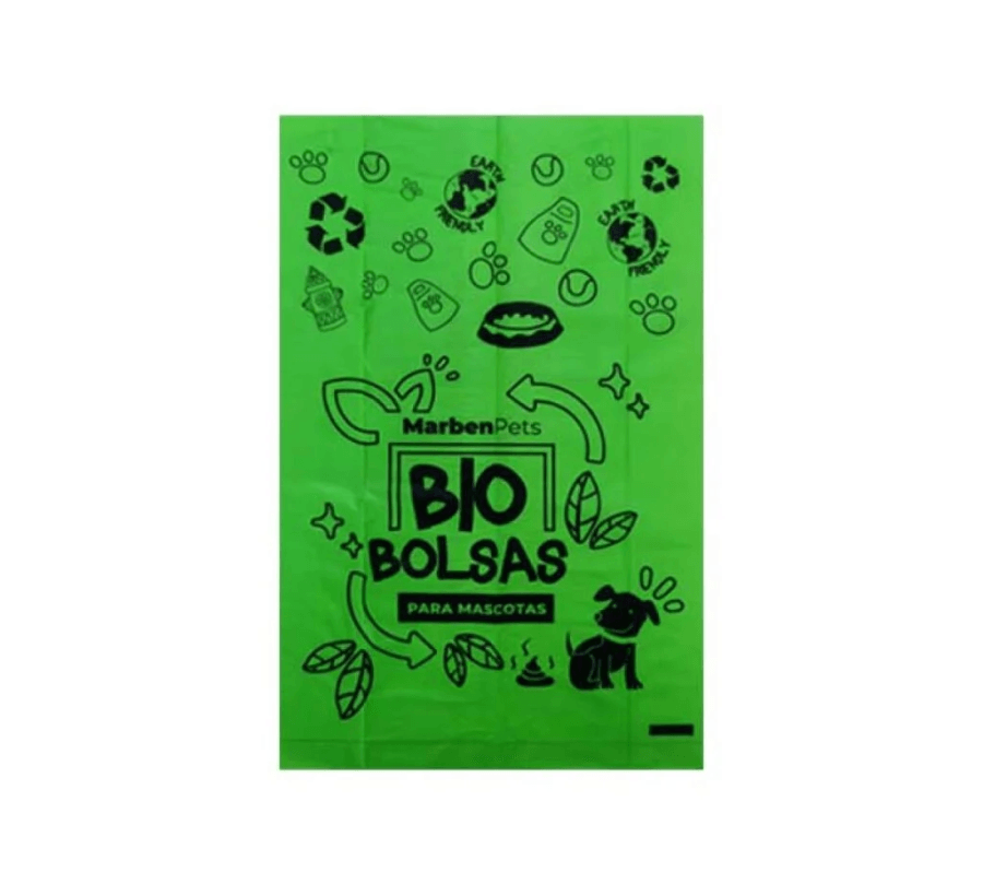 Dispensador de Bio Bolsas Marben Pets: Práctico y ecológico para paseos. 🌱 Incluye bolsas 100% biodegradables de almidón de maíz. Compromiso con el medio ambiente.