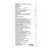 Reverso de Bravecto 1M 100 mg con composición de fluralaner e indicaciones de uso, Reg. SAG N° 2624