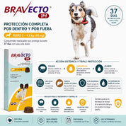 Beneficios de Bravecto 1M Perro 2-4,5 kg: pulgas, garrapatas, sarna demodécica y ácaro del oído en 37 días