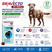 Triple acción de Bravecto 1M Triple Perro 20-40 kg: pulgas, garrapatas, áscaridos, anquilostomas y tricúridos en 37 días