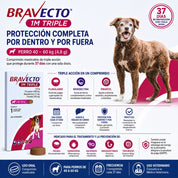 Triple acción de Bravecto 1M Triple Perro 40-56 kg: pulgas, garrapatas, áscaridos, anquilostomas y tricúridos en 37 días