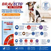 Triple acción de Bravecto 1M Triple Perro 5-10 kg: pulgas, garrapatas, áscaridos, anquilostomas y tricúridos en 37 días