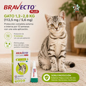 Beneficios de Bravecto Plus Gato 1,2-2,8 kg: 12 semanas de protección contra pulgas, ácaro del oído y nematodos intestinales