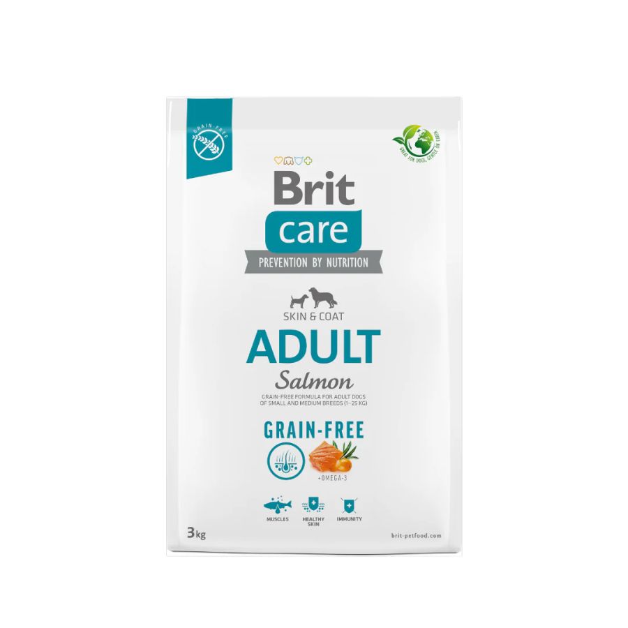 Brit Care Dog Grain-Free Junior Large Breed Salmón 3KG, alimento sin cereales para cachorros de razas grandes, promueve crecimiento óptimo y protege articulaciones.