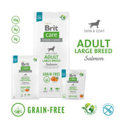 Formatos de Brit Care Grain-free Adult Large Breed Salmón: bolsas de 1 kg, 3 kg y 12 kg para perros grandes