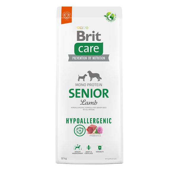 Bolsa de Brit Care Hypoallergenic Senior Cordero 12 kg, alimento monoproteico para perros mayores, vista frontal