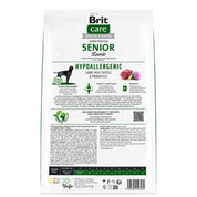 Reverso de Brit Care Hypoallergenic Senior Cordero 12 kg con composición, análisis y tabla de alimentación por peso