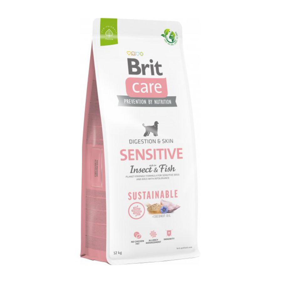 Bolsa de Brit Care Sensitive Insecto y Pescado 12 kg, alimento sin cereales para perros sensibles, vista en ángulo