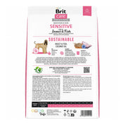Reverso de Brit Care Sensitive Insecto y Pescado 12 kg con composición, análisis y tabla de alimentación por peso