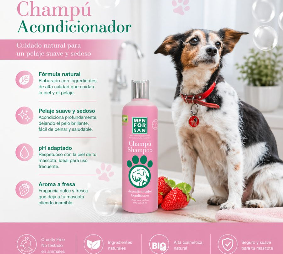 Acondicionador para Perros Men for San 300ml champú con crema acondicionadora, hidratación profunda, brillo y fácil desenredo.