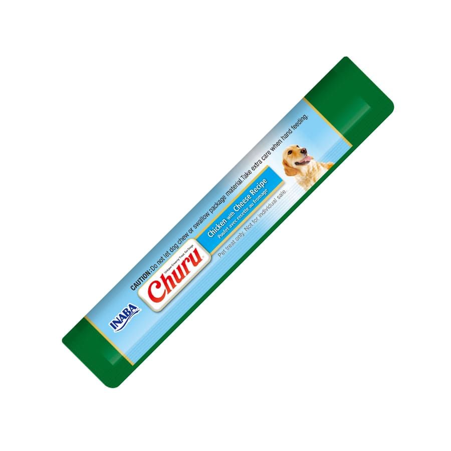 Churu Perro Sabor Pollo y Queso 8 tubos snack cremoso bajo en calorías, sin cereales y con alta humedad para perros.
