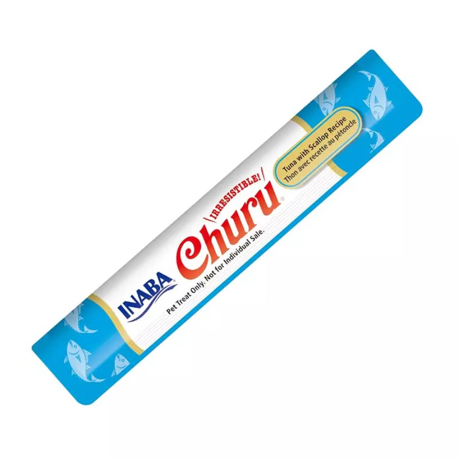 Churu Atún y Ostión: Snack cremoso para gatos, combinación de atún y pollo, alto en humedad para la salud. Libre de granos, ideal para medicamentos. 🐱🐟🐚