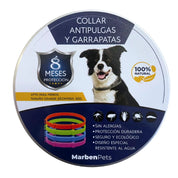 Collar Anti-Pulgas y Garrapatas para Perros MarbenPets protección natural hasta 8 meses, resistente al agua y seguro para perros grandes.