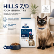 Hills Z/D Gato Food Sensitivities 1,8 kg apoya gatos con sensibilidad alimentaria, digestión sana y cuidado de piel.