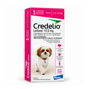 Credelio 112,5 mg para perros de 2,5 a 5,5 kg en caja de 1 comprimido masticable saborizado, vista en ángulo