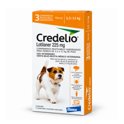 Credelio 225 mg para perros de 5,5 a 11 kg en caja de 3 comprimidos masticables saborizados, vista en ángulo