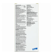 Reverso de la caja de Credelio Plus 450 mg/16,88 mg con composición, indicaciones, dosis y Reg. SAG N° 2615-B