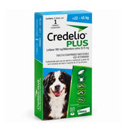 Credelio Plus 22 a 45 kg en caja de 1 comprimido masticable, antiparasitario de doble acción, vista en ángulo