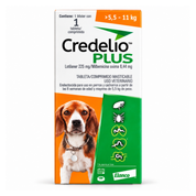 Caja de Credelio Plus lotilaner 225 mg y milbemicina oxima 8,44 mg para perros de 5,5 a 11 kg, vista frontal
