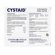 Reverso de Cystaid con composición por cápsula, análisis garantizado y registro SAG N° 2816/2024
