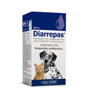 Diarrepas suspensión oral antidiarreica para perros y gatos, 100 mL, vista frontal del envase Drag Pharma