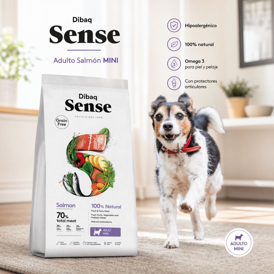 Dibaq Sense Adulto Salmon MINI 2KG: Nutrición completa y salud articular para perros de raza pequeña. 