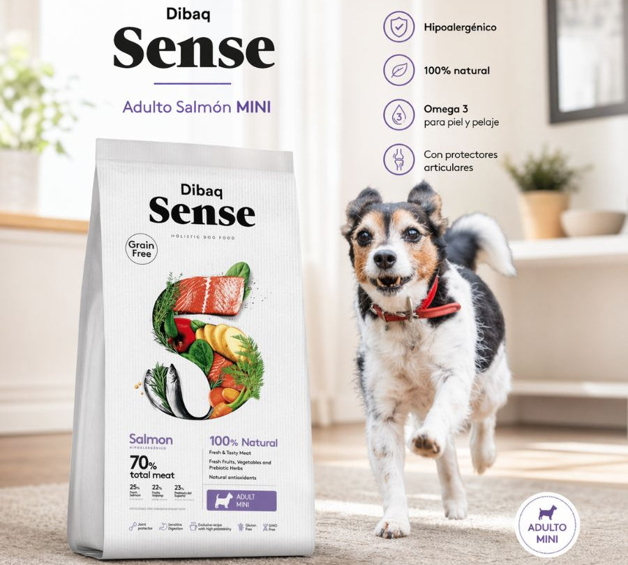 Dibaq Sense Adulto Salmon MINI 2KG: Nutrición completa y salud articular para perros de raza pequeña. 