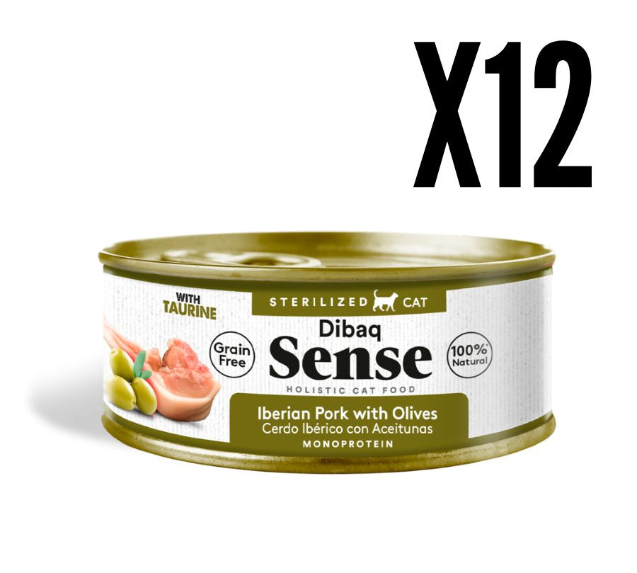 Dibaq Sense Alimento Húmedo Gato Esterilizado Cerdo Ibérico y Aceituna sin cereales y con textura fillets, ideal para gatos exigentes y esterilizados.