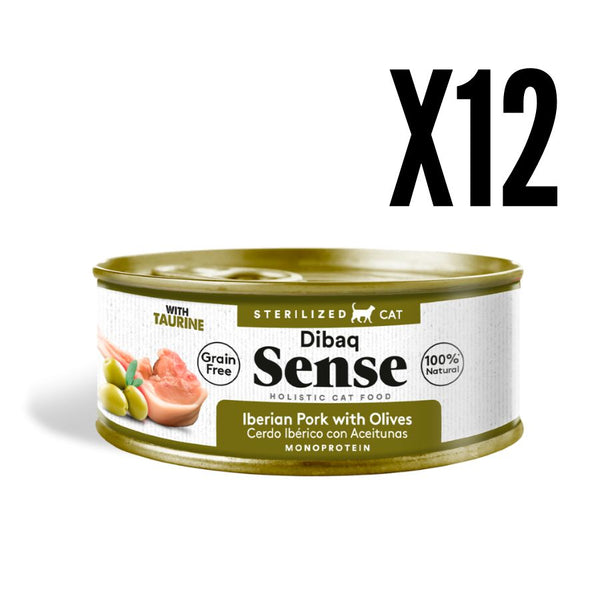 Dibaq Sense Alimento Húmedo Gato Esterilizado Cerdo Ibérico y Aceituna sin cereales y con textura fillets, ideal para gatos exigentes y esterilizados.