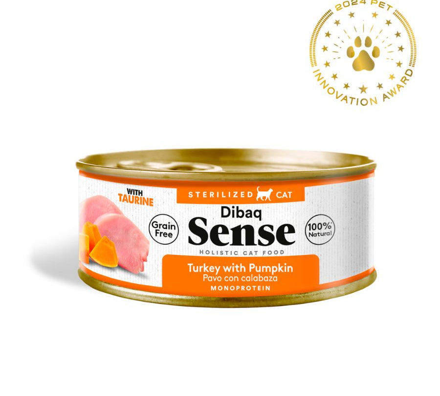 Dibaq Sense Alimento Húmedo Gato Esterilizado Pavo y Calabaza sin cereales, fácil digestión y textura fillets, ideal para gatos adultos y esterilizados. B-Pets