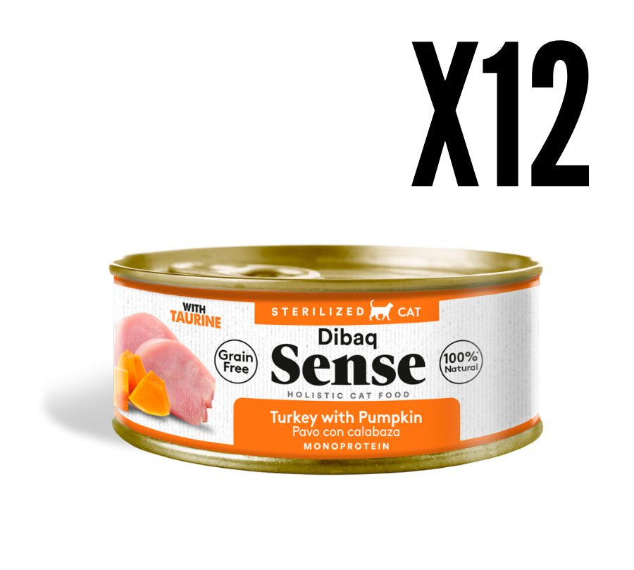 Dibaq Sense Alimento Húmedo Gato Esterilizado Pavo y Calabaza sin cereales, fácil digestión y textura fillets, ideal para gatos adultos y esterilizados. B-Pets